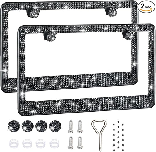 2 Pack License Plate Frames for Women, Sparkly Rhinestone Diamond Car by Unknown