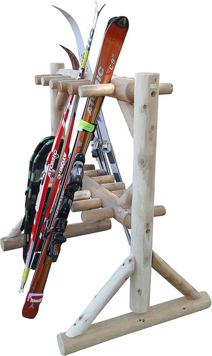 17-Pair Freestanding Skis + Snowboard Log Rack, Standing Shorter Ski Storage - Image 9
