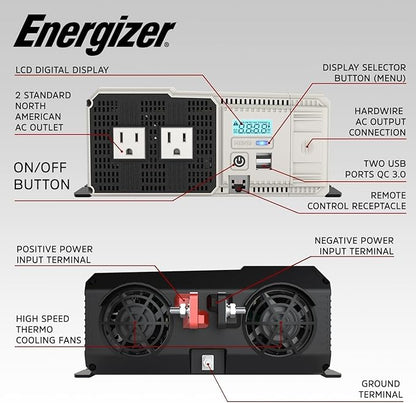 Energizer 3000W Pure Sine Wave Inverter 12V DC to 120V AC Converter - Image 4