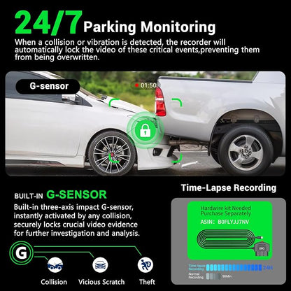 4K 360° DashCam for Cars, 4 Channel Car Dash Cam Front and Rear Inside - Image 7