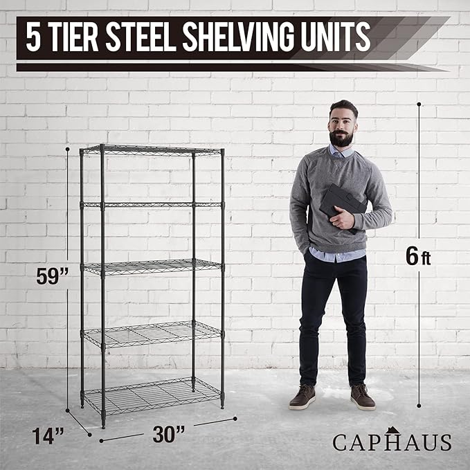 CAPHAUS 3/4/5-Tier Adjustable Height Wire Shelving Unit, Wire Rack Shelving - Image 3