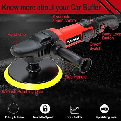 AOBEN 6/7 inch Buffer Polisher, Rotary Car Buffer, 1600W Car Polisher Waxer Kit - Image 2