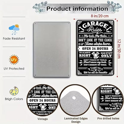 Gifts for Men Dad Husband Funny Garage Rules My Tools My Rules Tin Sign Vintage - Image 2