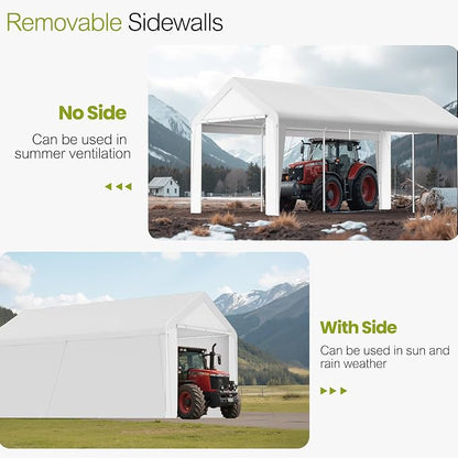GOJOOASIS 10x20 Carport Heavy Duty Portable Garage Shelter Metal Car Canopy Tent - Image 3