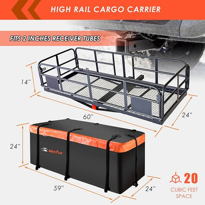 MeeFar High Rail Trailer Folding Hitch Mount Cargo Carrier Basket 60" X 24" X - Image 2