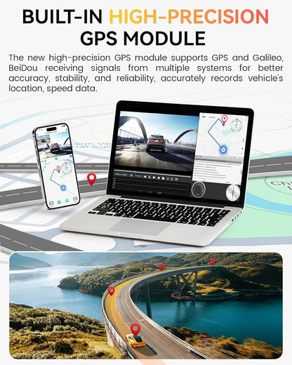 Dash Cam Front Rear 4K Built-in 5G WiFi GPS, Voice Control, 3.39 inch IPS Screen - Image 6