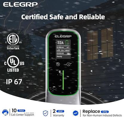 ELEGRP Level 2 EV Charger for Home, 32 Amp, ETL Certified, PBE & LCD Technology - Image 3