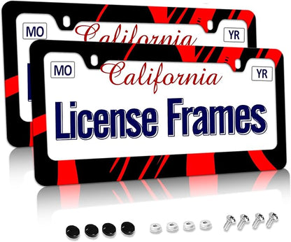 Stainless Steel Red Black License Plate Frame Red Metal License Plate Frame Car by Unknown