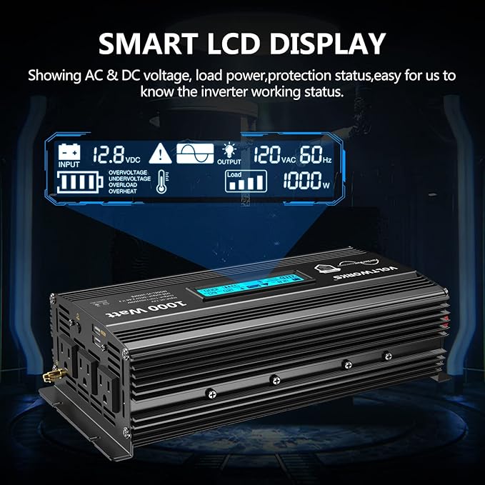 1000 Watt Pure Sine Wave Power Inverter ETL UL458 12V DC to 110V 120V AC 1000W - Image 4
