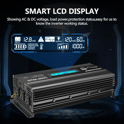 1000 Watt Pure Sine Wave Power Inverter ETL UL458 12V DC to 110V 120V AC 1000W - Image 4