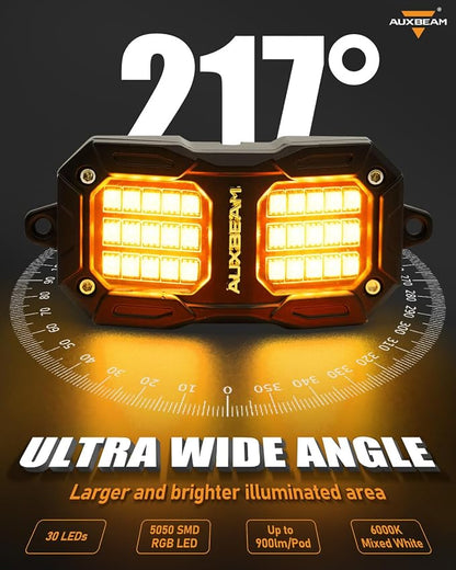 Auxbeam 4 Pods LED Rock Lights w/Brake Mode, Chasing Color RGB Wheel Well - Image 5