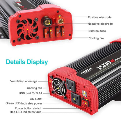 1500W Car Power Inverter 12V DC to 110V AC Car Converter Charger Adapter - Image 3