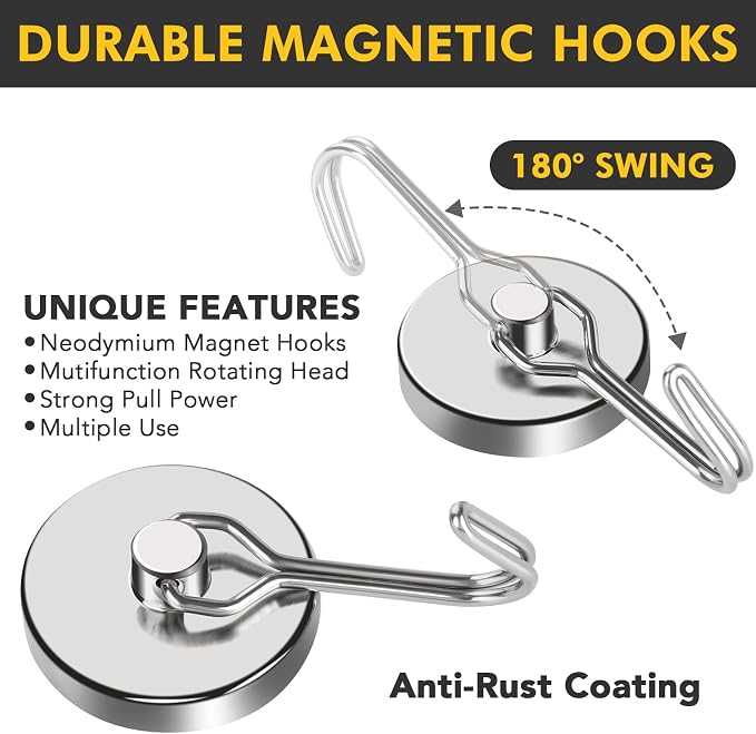 MIKEDE Magnetic Hooks Heavy Duty, 110LB Swivel Swing Strong Magnetic Hooks - Image 4
