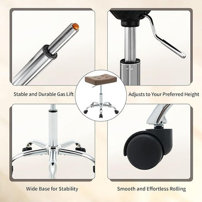 Vanity Stool with Wheels Faux Leather Nail Tattoo Vanity Massage Stool - Image 5
