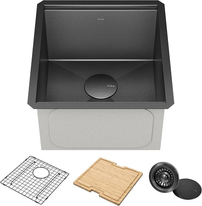 KRAUS Kore Workstation 17-inch Undermount 16 Gauge Black Stainless Kitchen Sink by KRAUS