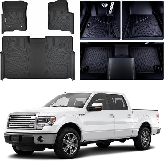 Floor Mats for Ford F-150 SuperCrew Cab 2010-2014, All-Weather Custom Fit by SANBAN-AXE