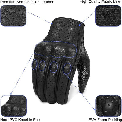 Updated Goatskin Leather Motorcycle Gloves Men Touchscreen Anti-Slip Motorbike - Image 2