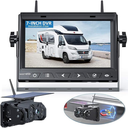 Magnetic Solar Wireless Backup Camera No Installation VASTEND 1080P 7'' RV by VASTEND