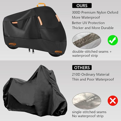 300D Heavy Duty Motorcycle Cover, SECELES All Season Durable Waterproof Outdoor - Image 2