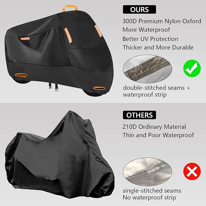 Seceles 300D Motorcycle Cover Waterproof Outdoor, All Season Protection - Image 3