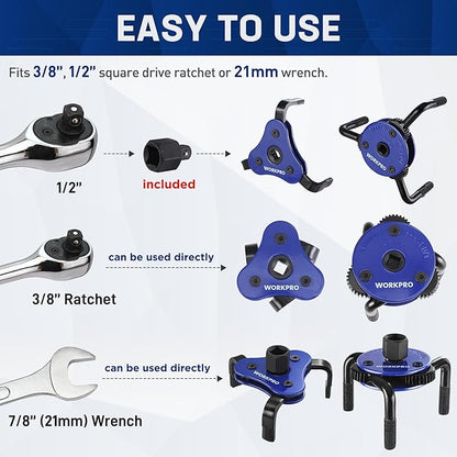 WORKPRO Universal Oil Filter Wrench & Removal Tool, Adjustable Oil Filter - Image 3