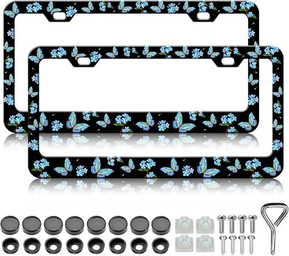 Blue Flower Butterfly License Plate Frames by Unknown
