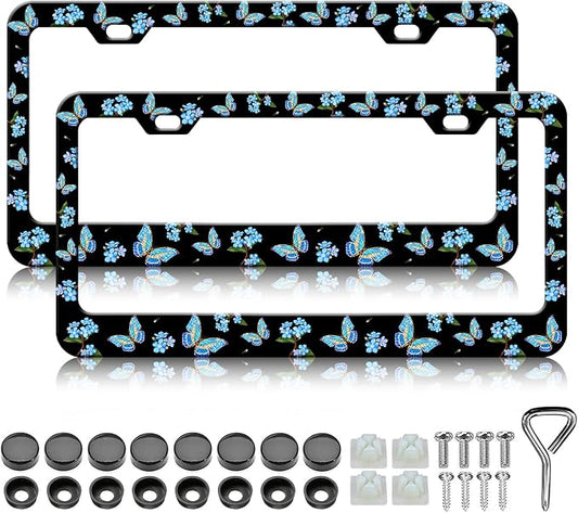 Blue Flower Butterfly License Plate Frames by Unknown