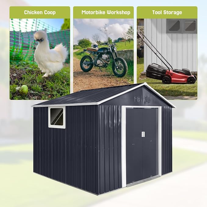 9.1' x 8.5' Outdoor Storage Shed, Sturdy Metal Building w/Windows & Lockable - Image 4