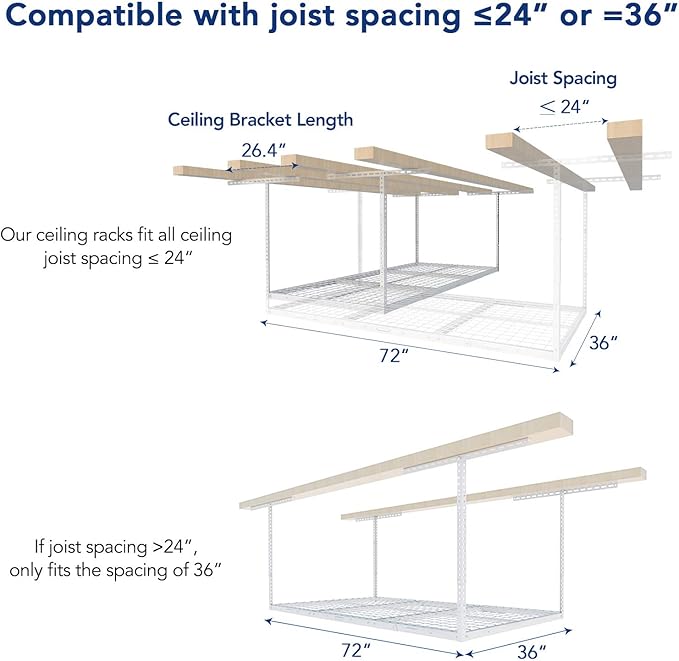 FLEXIMOUNTS 3x6 Overhead Garage Storage Adjustable Ceiling Rack 72" Length x - Image 5
