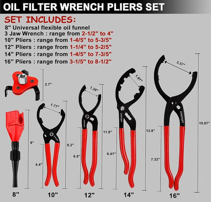 6Pcs Oil Filter Pliers Set, Universal Oil Filter Wrench - Image 2