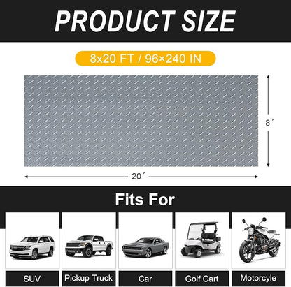 8x20 FT Garage Floor Mat, 2.8mm Thickened Flooring Roll Diamond Plate PVC - Image 2