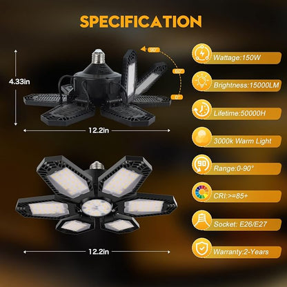 TANBABY 2 Pack Garage Light Warm 150W Led 3000k Garage Lighting 12000LM - Image 4