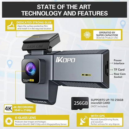 4K Dash Cam Front and Rear and Inside, UHD 2160P Night Vision 3 Channel Dash - Image 3