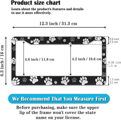 License Plate Covers Black and White License Plate Frames Paw Print Dog Cat - Image 2