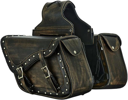 Dream Apparel Naked Cowhide Leather Motorcycle Saddle Bags Studded Throw Over by DreamApparel
