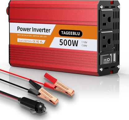 500W Power Inverter DC 12V to 110V/120V AC Car Inverter by TAGEEBLU