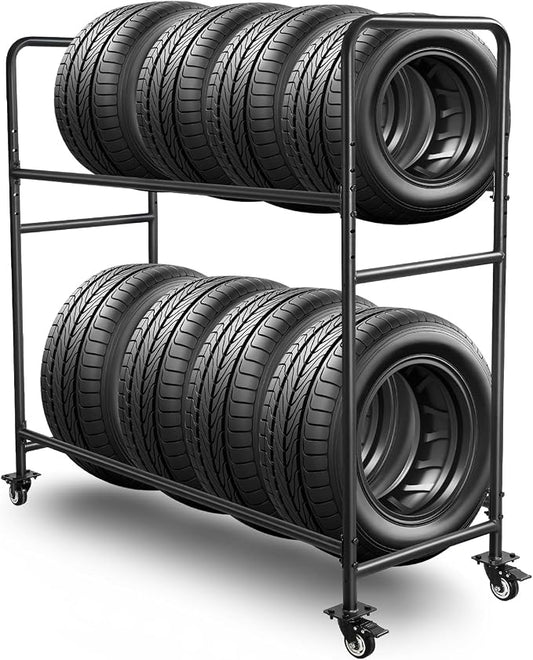 Tire Rack, Adjustable Height Metal Rolling Storage Rack 60" x 59" x 21" by OUKIDR