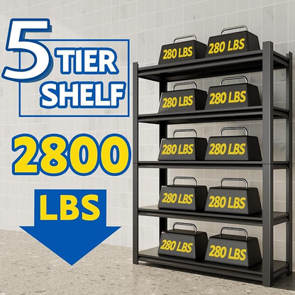 72''H Garage Shelving Heavy Duty, 2800LBS Storage Shelves, 5-Tier Adjustable - Image 3