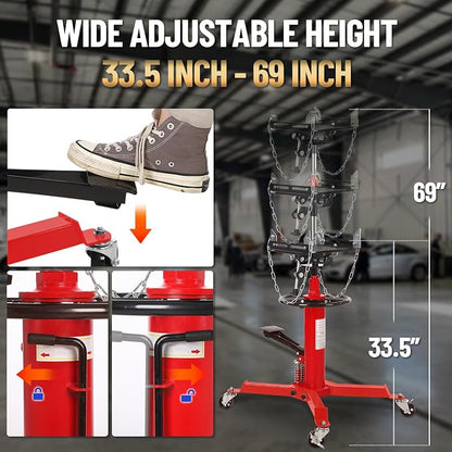 Transmission Jack with 2 Stage Hydraulic Ram, 1322 LBS Hydraulic Telescoping - Image 6