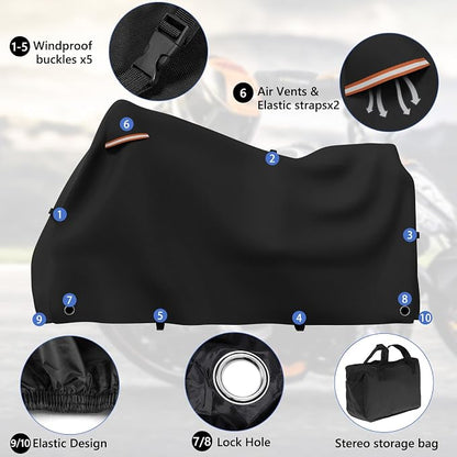 STARTWO Motorcycle Covers Waterproof Outdoor Storage Heavy Duty All Season - Image 3
