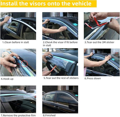 4pcs Smoke Tint with Chrome Trim Outside Mount Tape On/Clip On Style PVC Sun - Image 4