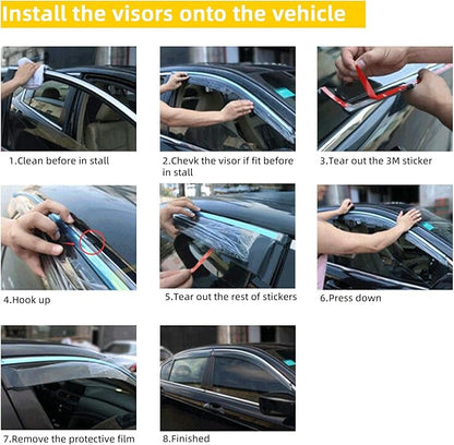 4pcs Smoke Tint With Chrome Trim Outside Mount Tape On/Clip On Style PVC Sun - Image 3