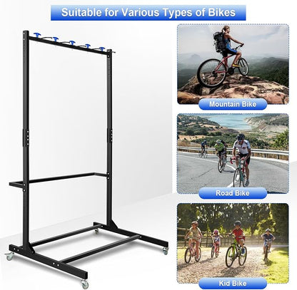 Freestanding Bike Storage Rack, Hold Up to 5 Bikes Sturdy Steel Bicycle Rack - Image 7