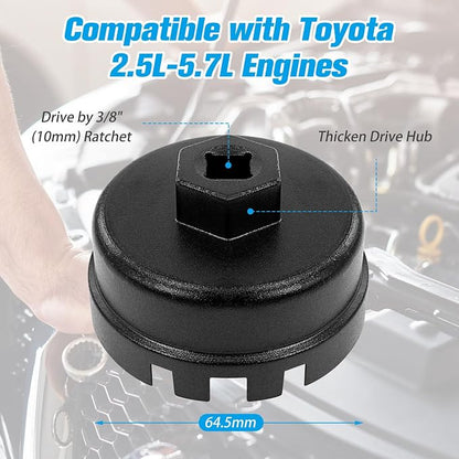 Heavy Duty Oil Filter Cap Removal Tool, 64mm 14 Flute Oil Filter Wrench - Image 3
