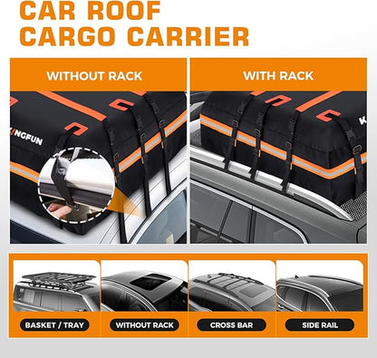 Kingfun Car Rooftop Cargo Carrier – Waterproof 15 Cubic Feet Car Roof Bag Fit - Image 3