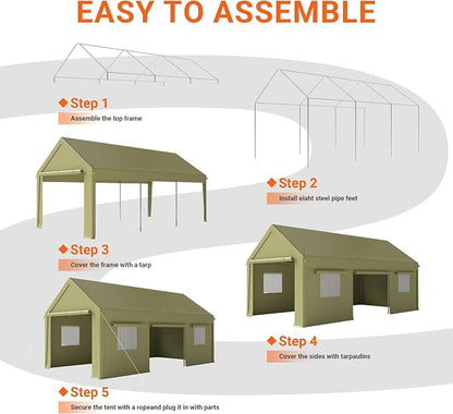 12x20 FT Carport, Heavy Duty Carport, Portable Garage - Image 5