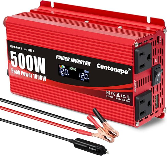 500 Watt Car Power Inverter DC 12V to 110V/120V AC Converter by Cantonape