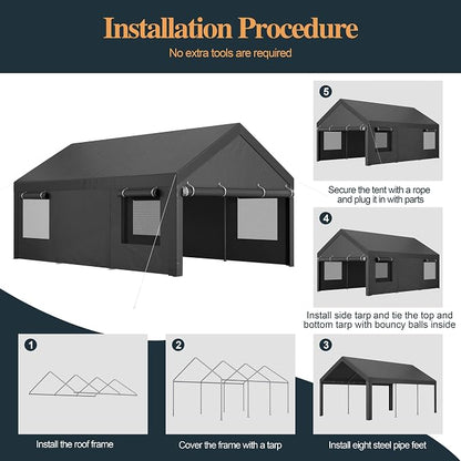 Shintenchi Carport 10' x 20' Heavy Duty Portable Garage, Car Port Canopy - Image 6