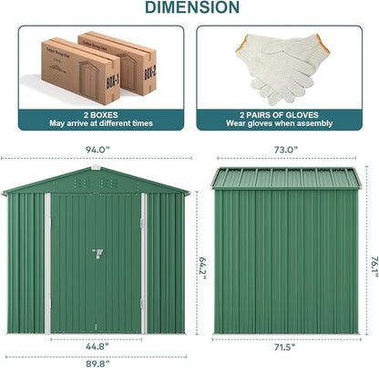 Gizoon Outdoor Storage Shed 8 x 6 FT, Galvanized Metal Garden Shed - Image 7