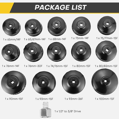 15PCS Oil Filter Cap Wrench Tool | Universal Oil Filter Socket Wrench Set 3/8 - Image 3